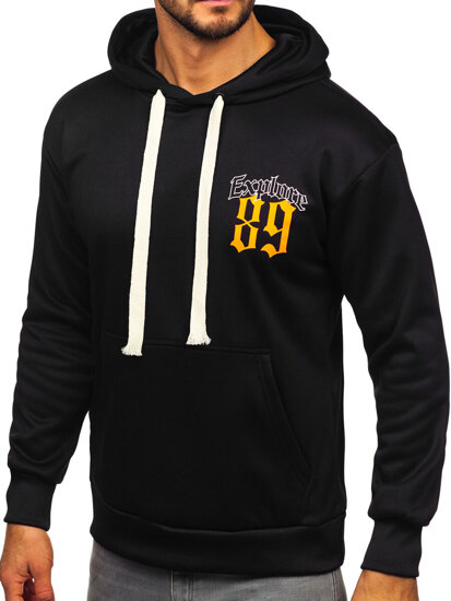 Sudadera tipo canguro con capucha e impresión para hombre negro Bolf M278