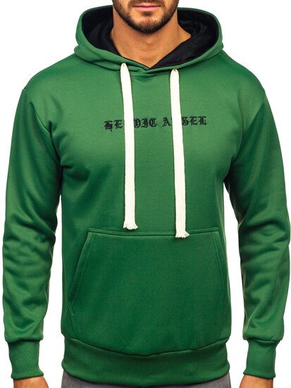 Sudadera tipo canguro con capucha e impresión para hombre verde Bolf M276