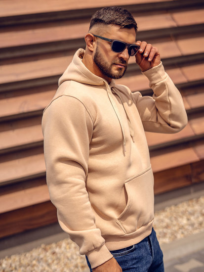 Sudadera tipo canguro con capucha para hombre beige Bolf 1004