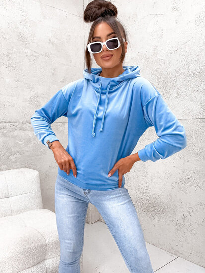 Sudadera velour con capucha para mujer azul Bolf 8270