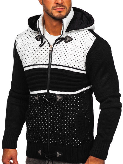 Suéter abierto grueso con cuello alto y capucha chaqueta para hombre color negro Bolf 2047