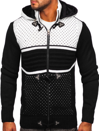 Suéter abierto grueso con cuello alto y capucha chaqueta para hombre color negro Bolf 2047