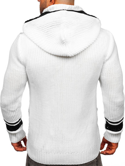 Suéter-chaqueta abierto grueso con capucha para hombre color blanco Bolf 2051