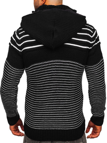 Suéter-chaqueta abierto grueso con capucha para hombre color negro Bolf 2031