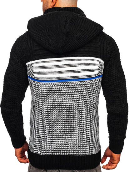 Suéter-chaqueta abierto grueso con capucha para hombre color negro Bolf 2048