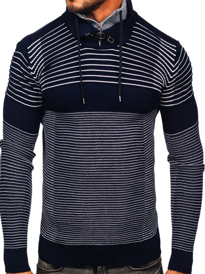 Suéter con cuello alto para hombre color azul oscuro Bolf 1038