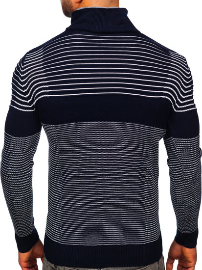 Suéter con cuello alto para hombre color azul oscuro Bolf 1038