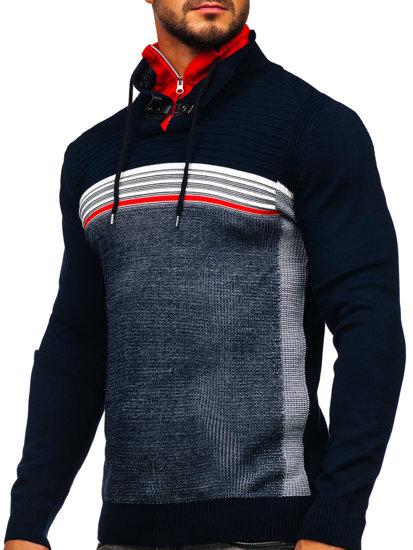 Suéter con cuello alto para hombre color azul oscuro Bolf 1051