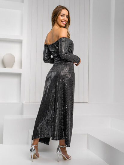 Vestido largo de lentejuelas para mujer negro Bolf A1228