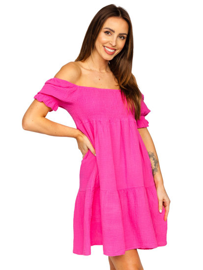 Vestido muselina con volantes para mujer fucsia Bolf 12240