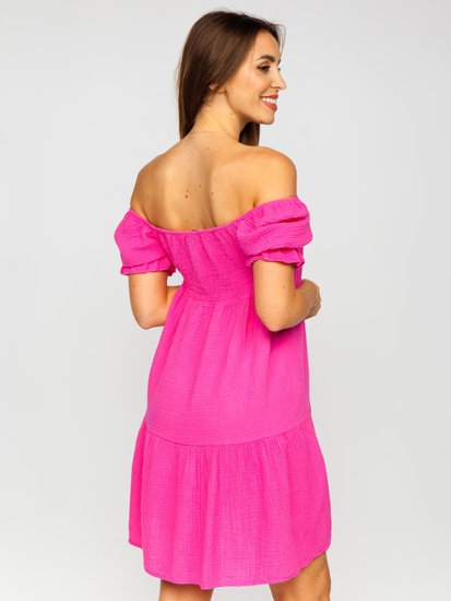 Vestido muselina con volantes para mujer fucsia Bolf 12240