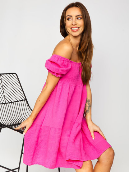 Vestido muselina con volantes para mujer fucsia Bolf 12240