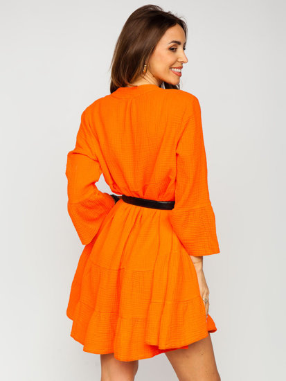 Vestido muselina con volantes para mujer naranja Bolf A2160