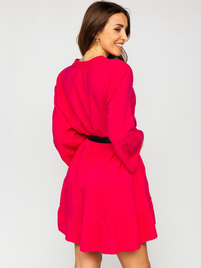 Vestido muselina con volantes para mujer rosa Bolf A2160