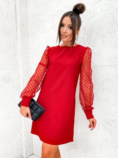 Vestido trapecio con mangas de gasa para mujer rojo Bolf 8234