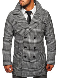 Abrigo aislado de invierno con estampado de cuadros para hombre color gris Bolf 1192