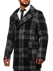 Abrigo aislado de invierno con estampado de cuadros para hombre color negro Bolf 1193