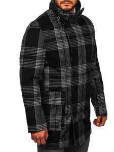 Abrigo aislado de invierno con estampado de cuadros para hombre color negro Bolf 1193