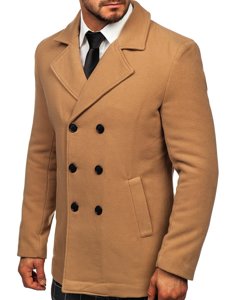 Abrigo de invierno cruzado camel para hombre con cuello alto Bolf 8078