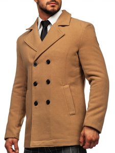 Abrigo de invierno cruzado camel para hombre con cuello alto Bolf 8078