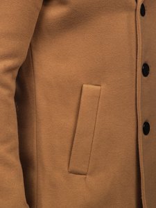 Abrigo de invierno cruzado camel para hombre con cuello alto Bolf 8078