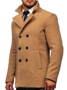 Abrigo de invierno cruzado camel para hombre con cuello alto Bolf 8078