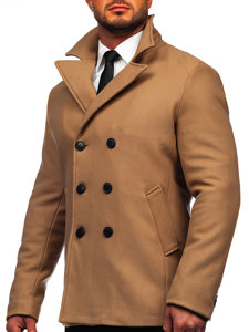 Abrigo de invierno cruzado camel para hombre con cuello alto Bolf 8801