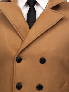 Abrigo de invierno cruzado camel para hombre con cuello alto Bolf 8801