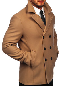 Abrigo de invierno cruzado camel para hombre con cuello alto Bolf 8801