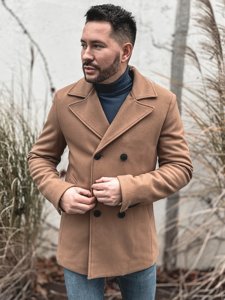 Abrigo de invierno cruzado camel para hombre con cuello alto Bolf 8801