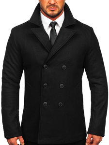 Abrigo de invierno cruzado negro para hombre con cuello alto Bolf 8801