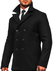 Abrigo de invierno cruzado negro para hombre con cuello alto Bolf 8801