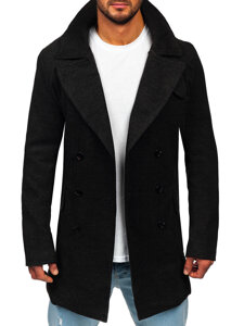 Abrigo de invierno de doble botonadura con cuello alto para hombre negro Bolf 1048A