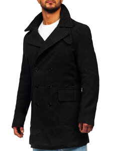 Abrigo de invierno de doble botonadura con cuello alto para hombre negro Bolf 1048A