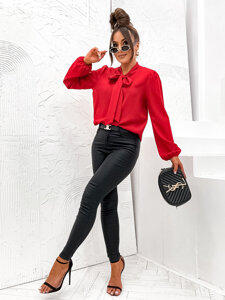 Blusa elegante de manga larga con lazo para mujer rojo Bolf 500