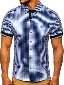 Camisa a cuadros de manga corta para hombre azul medio Bolf 4510