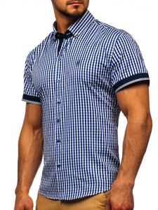 Camisa a cuadros de manga corta para hombre azul medio Bolf 4510