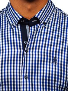 Camisa a cuadros de manga corta para hombre azul medio Bolf 4510