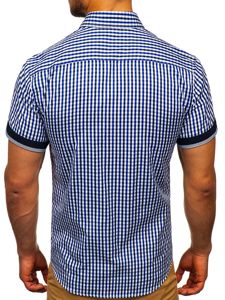 Camisa a cuadros de manga corta para hombre azul medio Bolf 4510