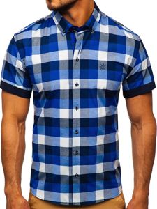 Camisa a cuadros de manga corta para hombre azul oscuro Bolf 5532