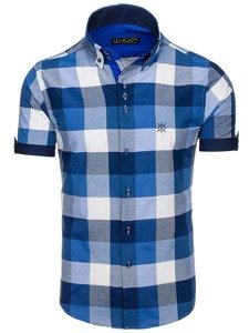 Camisa a cuadros de manga corta para hombre azul oscuro Bolf 5532