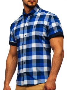 Camisa a cuadros de manga corta para hombre azul oscuro Bolf 5532