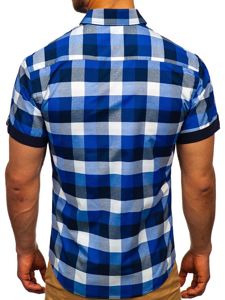 Camisa a cuadros de manga corta para hombre azul oscuro Bolf 5532