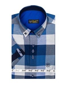 Camisa a cuadros de manga corta para hombre azul oscuro Bolf 5532