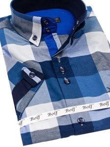 Camisa a cuadros de manga corta para hombre azul oscuro Bolf 5532