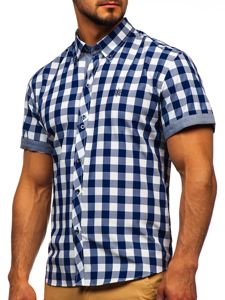 Camisa a cuadros de manga corta para hombre azul oscuro Bolf 6522