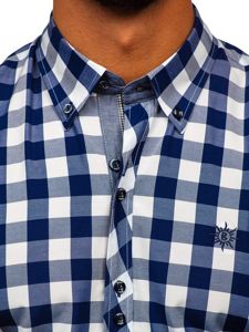 Camisa a cuadros de manga corta para hombre azul oscuro Bolf 6522