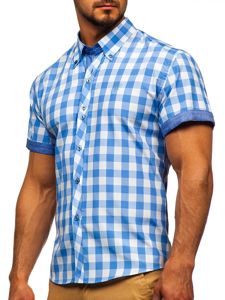 Camisa a cuadros de manga corta para hombre celeste Bolf 6522