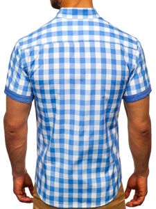 Camisa a cuadros de manga corta para hombre celeste Bolf 6522