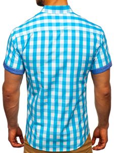 Camisa a cuadros de manga corta para hombre turquesa Bolf 6522